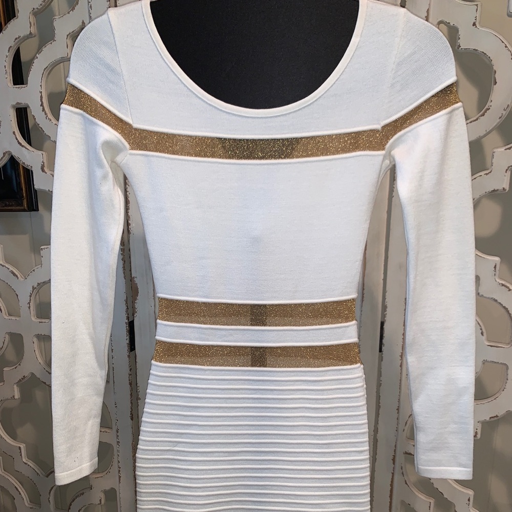 White and Gold sweater dress Sz Small
